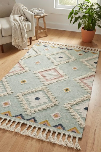 Morrocan Handcrafted Boho Wool & Cotton Area Rug - Eco-Friendly Decor, (The Boho edition)