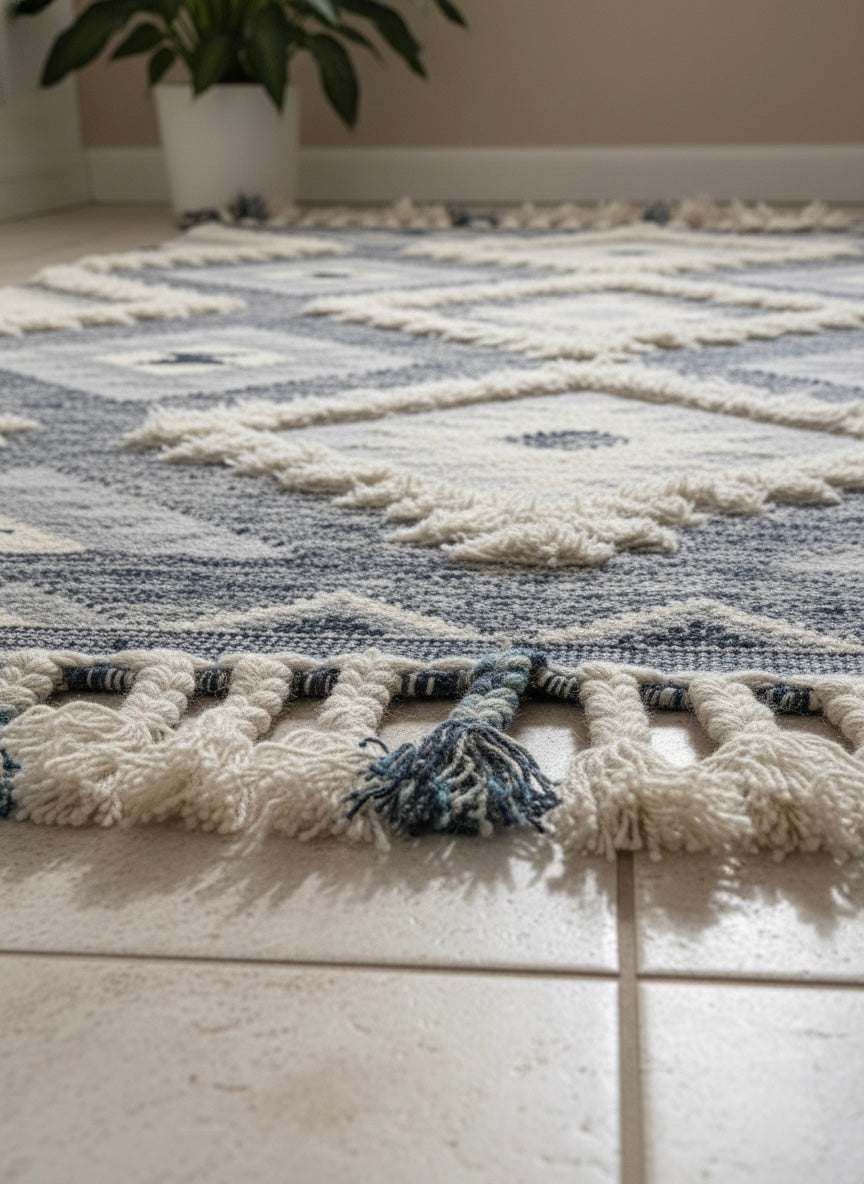 Handcrafted Boho Wool & Cotton Area Rug - Eco-Friendly Decor, (The Boho edition)