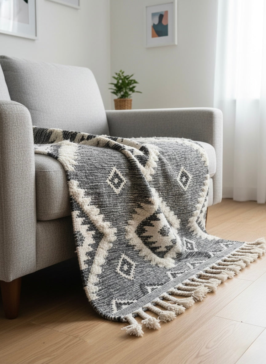 Handcrafted Boho Wool & Cotton Area Rug - Eco-Friendly Decor, (The Boho edition)