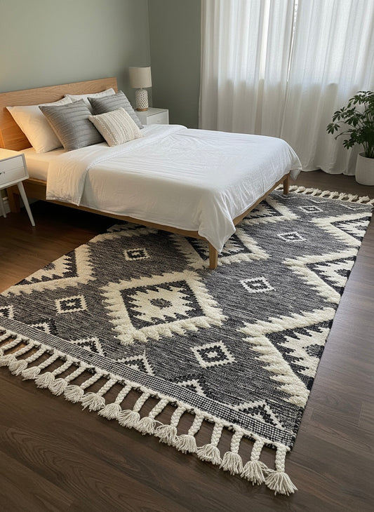 Handcrafted Boho Wool & Cotton Area Rug - Eco-Friendly Decor, (The Boho edition)