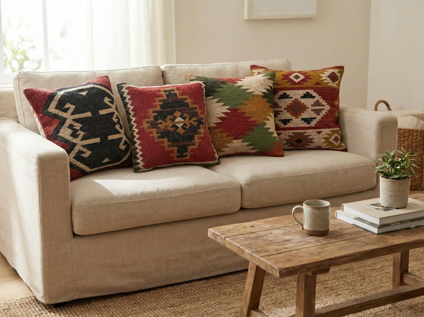 Handwoven Wool Jute Cushion Cover Set