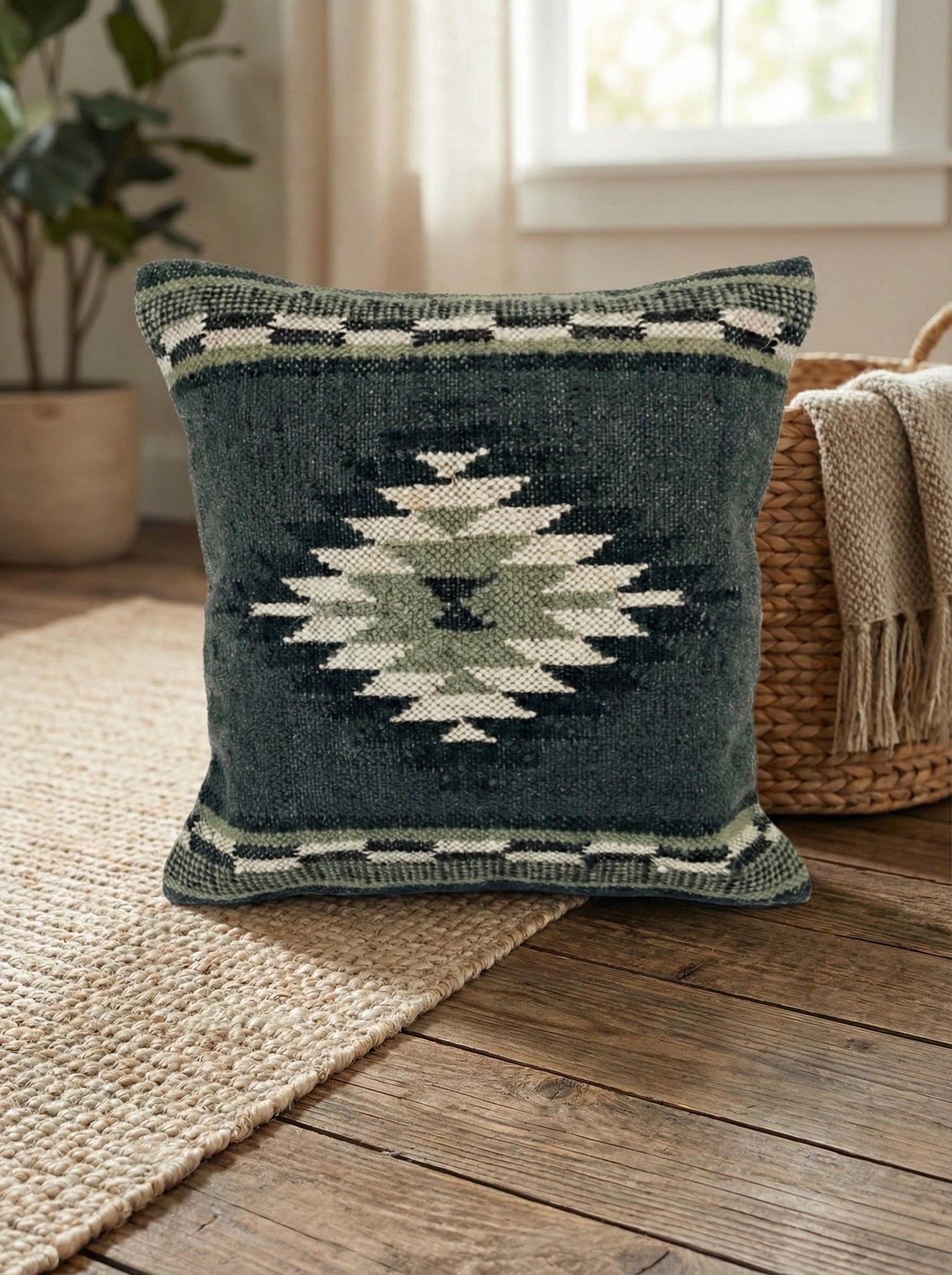 Handwoven Jute Rug and Wool Cushion Set