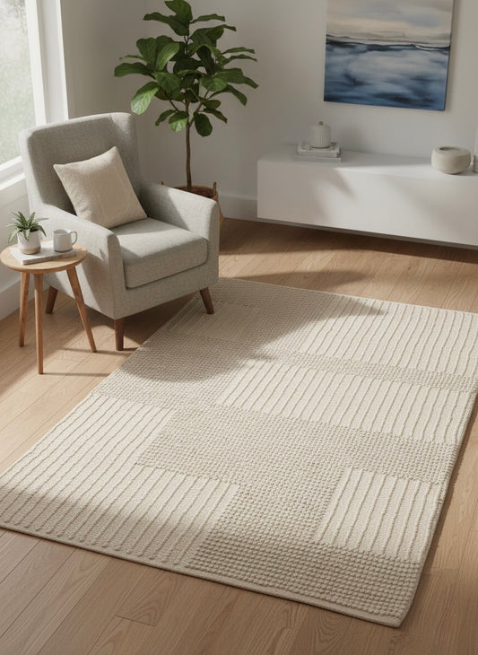 Handcrafted Boho Wool & Cotton Area Rug - Eco-Friendly Decor, (The Loop edition)