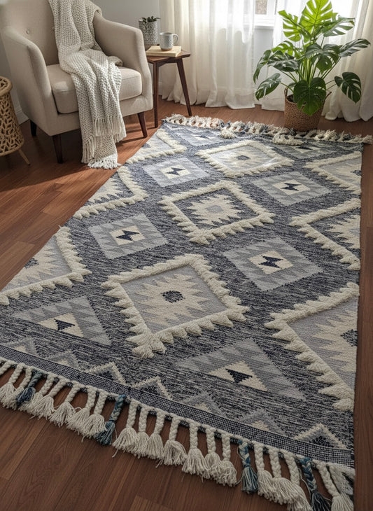 Handcrafted Boho Wool & Cotton Area Rug - Eco-Friendly Decor, (The Boho edition)