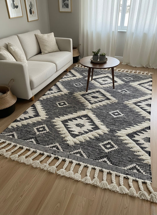 Handcrafted Boho Wool & Cotton Area Rug - Eco-Friendly Decor, (The Boho edition)