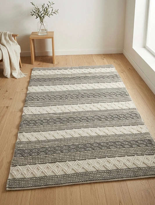 Handcrafted Boho Wool & Cotton Area Rug - Eco-Friendly Decor, (The Loop edition)