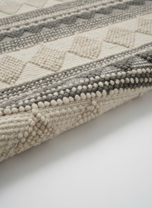 Handcrafted Boho Wool & Cotton Area Rug - Eco-Friendly Decor, (The Loop edition)