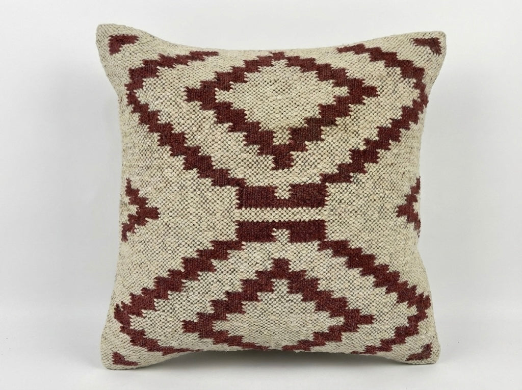 Handwoven Jute Wool Cushion Cover, Boho Throw Pillow 18x18