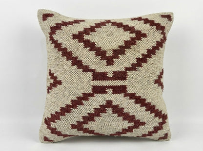 Handwoven Jute Wool Cushion Cover, Boho Throw Pillow 18x18