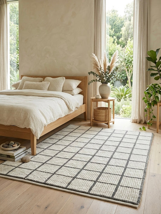 Handcrafted Chunky Boho Wool & Cotton Area Rug - Eco-Friendly Decor, (The Loop edition)
