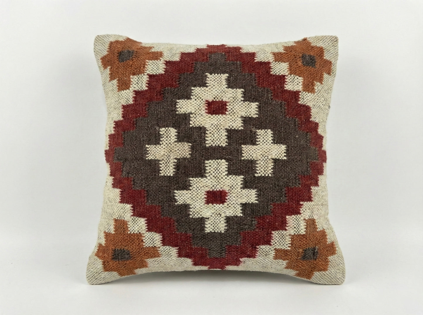 Handwoven Jute Wool Cushion Cover, Boho Throw Pillow 18x18