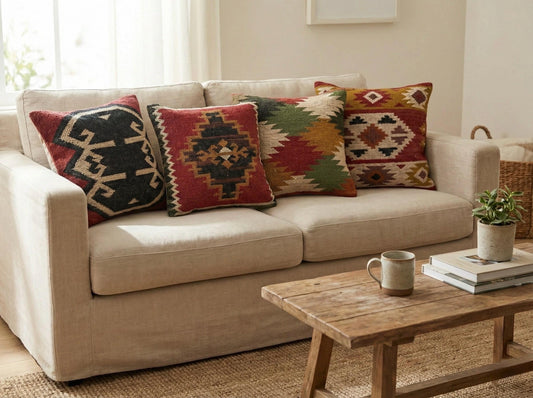 Handwoven Wool Jute Cushion Cover Set