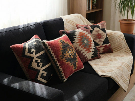 Handwoven Jute Wool Cushion Cover Set